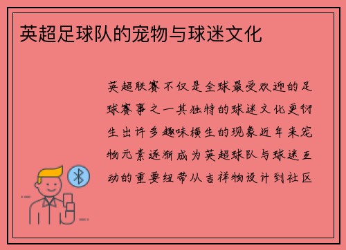 英超足球队的宠物与球迷文化