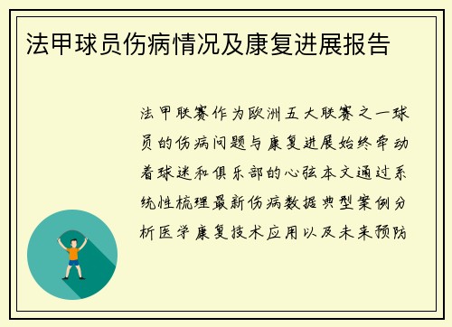 法甲球员伤病情况及康复进展报告