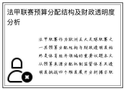 法甲联赛预算分配结构及财政透明度分析